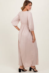 Beige Glitter V-Neck Maxi Dress