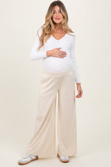 Cream Brushed Knit Wide Leg Maternity Pants