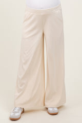 Cream Brushed Knit Wide Leg Maternity Pants