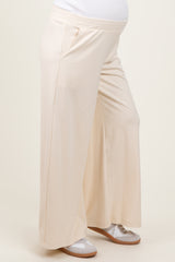 Cream Brushed Knit Wide Leg Maternity Pants