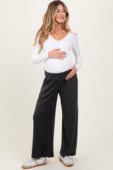 Black Brushed Knit Wide Leg Maternity Pants