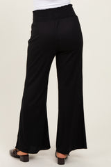 Black Ribbed Smocked Waistband Wide Leg Pants