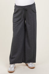 Charcoal French Terry Raw Edge Maternity Wide Leg Pants