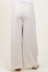 Beige French Terry Raw Edge Maternity Wide Leg Pants