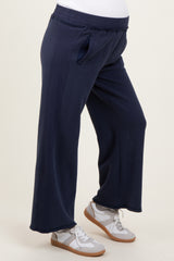 Navy Ribbed Side Panel Wide Leg Maternity Sweatpants