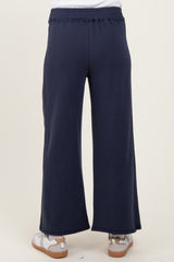 Navy Ribbed Side Panel Wide Leg Maternity Sweatpants