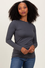 Grey Microfiber Basic Long Sleeve Top