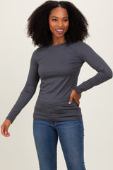 Grey Microfiber Basic Long Sleeve Top