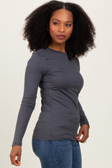 Grey Microfiber Basic Long Sleeve Top