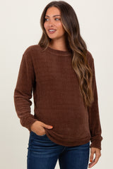 Brown Chenille Knit Maternity Sweater