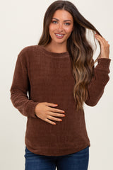 Brown Chenille Knit Maternity Sweater