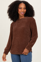 Brown Chenille Knit Maternity Sweater