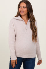 Beige Half Zip Maternity Pullover Sweater