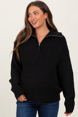 Black Half Zip Maternity Pullover Sweater