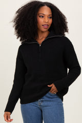 Black Half Zip Maternity Pullover Sweater