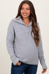 Heather Grey Half Zip Maternity Pullover Sweater