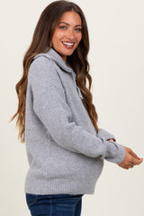 Heather Grey Half Zip Maternity Pullover Sweater