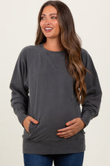 Black Vintage Wash French Terry Maternity Pullover