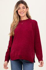 Burgundy Raglan Knit Maternity Sweater