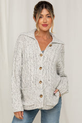 Heather Grey Cable Knit Collared Maternity Button Up Cardigan