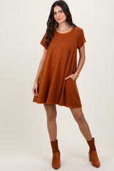 Rust French Terry Basic Short Sleeve Maternity Mini Dress