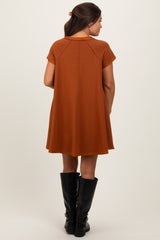 Rust French Terry Basic Short Sleeve Maternity Mini Dress