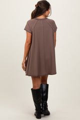 Brown French Terry Basic Short Sleeve Maternity Mini Dress