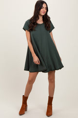 Forest Green French Terry Basic Short Sleeve Mini Dress