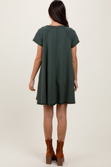 Forest Green French Terry Basic Short Sleeve Mini Dress