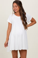 Ivory French Terry Basic Short Sleeve Maternity Mini Dress