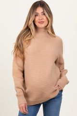 Camel Ribbed Knit Turtleneck Dolman Sleeve Maternity Sweater