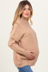 Camel Ribbed Knit Turtleneck Dolman Sleeve Maternity Sweater