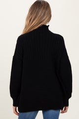 Black Ribbed Knit Turtleneck Dolman Sleeve Maternity Sweater