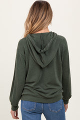 Olive Ribbed Basic Drawstring Maternity Hoodie