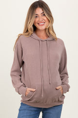 Taupe Ribbed Basic Drawstring Maternity Hoodie