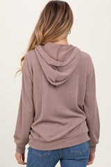 Taupe Ribbed Basic Drawstring Maternity Hoodie