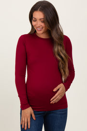 Burgundy Basic Long Sleeve Maternity Top