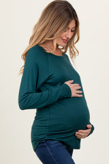 Deep Teal Basic Boatneck Maternity Long Sleeve Top