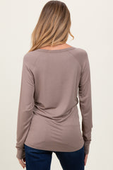 Light Taupe Basic Boatneck Maternity Long Sleeve Top