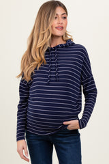 Navy Striped Drawstring Hoodie Maternity Top