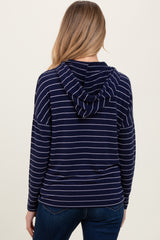 Navy Striped Drawstring Hoodie Maternity Top