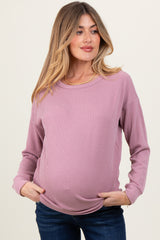 Mauve Ribbed Long Sleeve Maternity Pullover Top