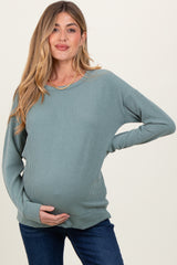 Light Olive Ribbed Long Sleeve Maternity Pullover Top