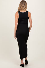 Black Crochet Trim Ribbed Sleeveless Maternity Maxi Dress