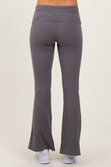 Grey Fold Over Waistband Flared Pants