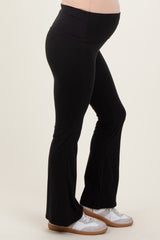 Black Fold Over Waistband Maternity Flared Pants