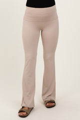 Cream Fold Over Waistband Maternity Flared Pants