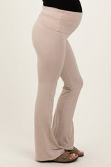 Cream Fold Over Waistband Maternity Flared Pants