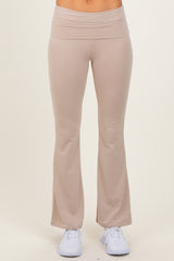 Cream Fold Over Waistband Flared Pants