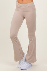 Cream Fold Over Waistband Flared Pants